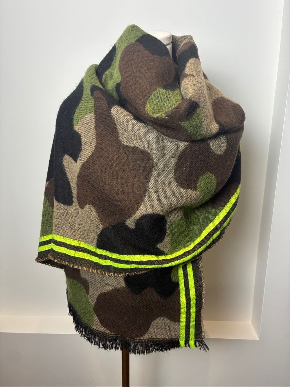 DKNY Camouflage Wrap with Neon Trim in Olive, Brown & Black